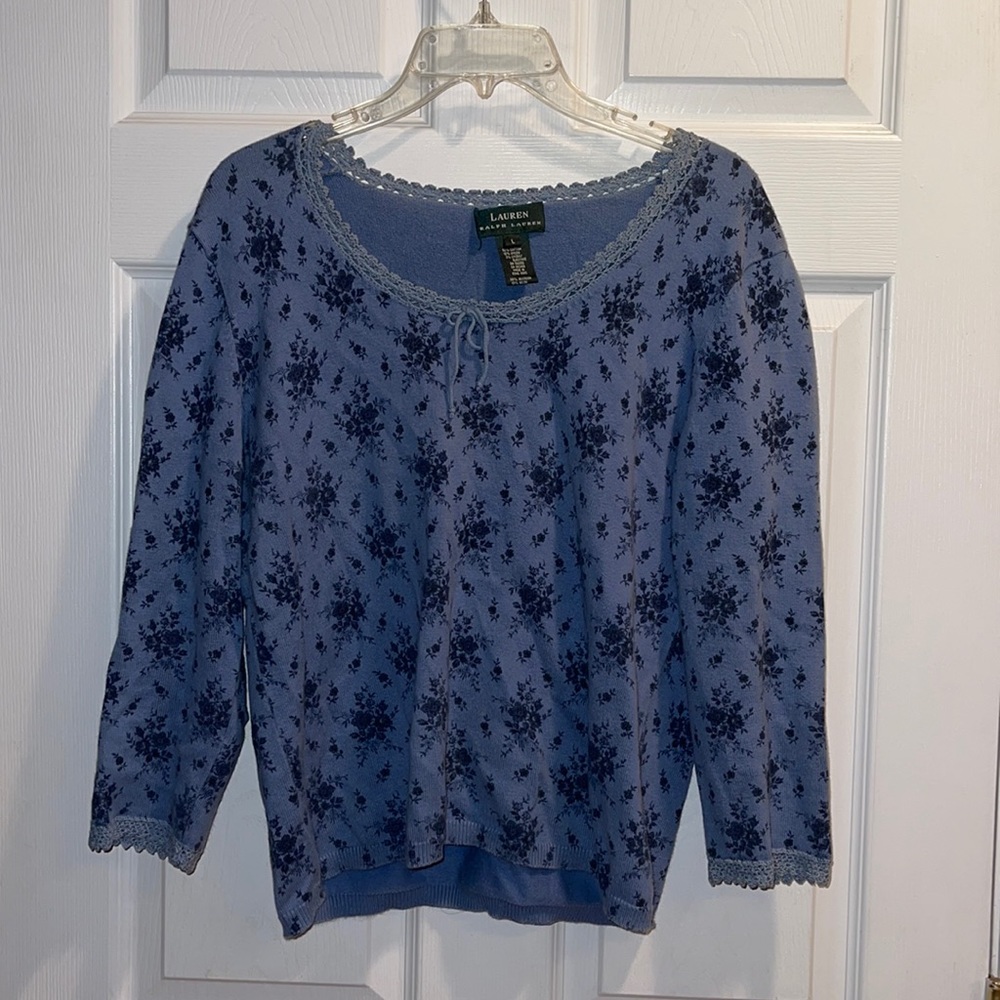 Lauren Ralph Lauren Blue Sweatshirt Paisley Design Large